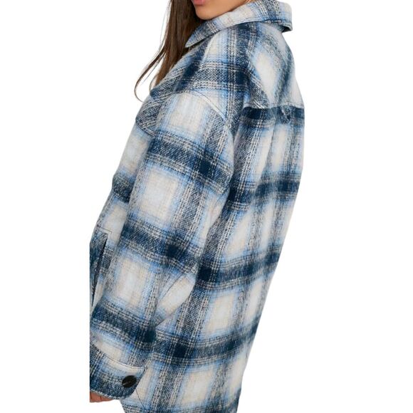 Urban Outfitters Blue White Plaid Shacket Boxy Oversized Wool Jacket Sz Small - Picture 3 of 15